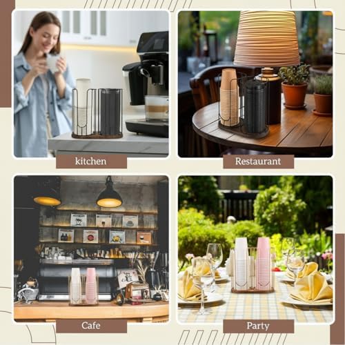 Geelin 18oz Adjustable Coffee Cup Dispenser with Wooden Base, Cup and Lid Holder, Cups Holder Organizer for Coffee Pod S