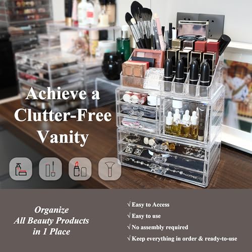 Sea Team 3-Tier Stackable Clear Acrylic Makeup Organizer with Drawers