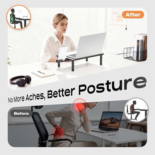 Computer Monitor Stand Riser for Desk, 3 Height Adjustable PC Laptop TV Desktop Monitor Stand Shelf, Metal Printer Table