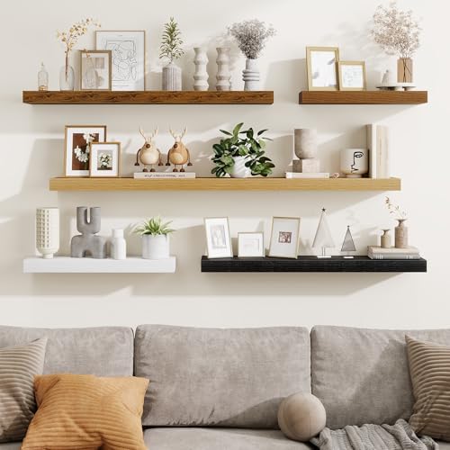 Fun Memories 40 Inch Floating Shelves, Long Wood Wall Shelf Set of 2 with Invisible Brackets, for Bathroom, Living Room,