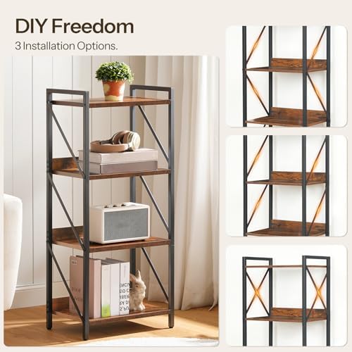 HOOBRO Bookshelf, 4-Tier Industrial Bookcase, Book Shelf Storage Organizer, Small Bookshelf with Metal Frame for Living 