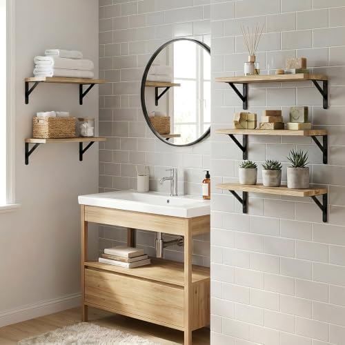 Fixwal Wall Floating Shelves for Decor (Light Brown, Set of 5, 16.5 Inch)
