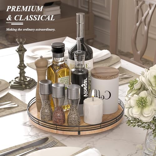 AMH 13-Inch Farmhouse Oak Lazy Susan Organizer for Table and Cabinet