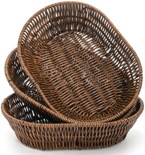 ZAVOOS 3 Pack Wicker Bread Basket, 11 Inch Food Serving Tray