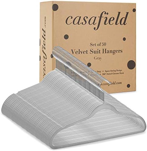 Casafield 50 Gray Velvet Suit Hangers - Space-Saving Non-Slip Clothes Hanger