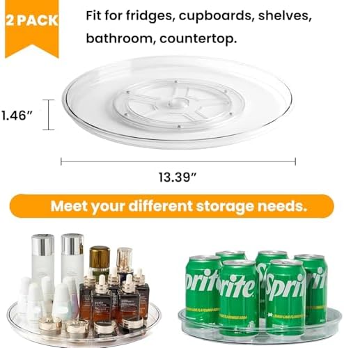vacane Large 13" Lazy Susan Cabinet Organizer, Non-Skid Lazy Susan Turntable Clear Lazy Susan Tray Storage Containers fo