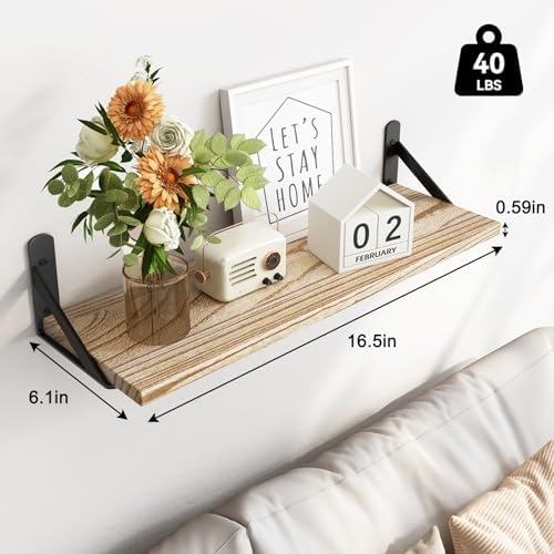 Fixwal Wall Floating Shelves for Decor (Light Brown, Set of 3, 16.5 Inch)
