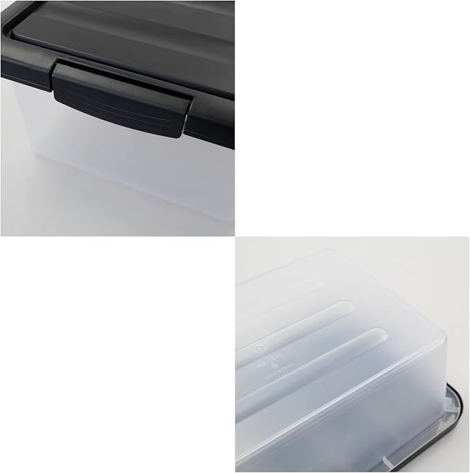 Wekioger Versatile Plastic Storage Box Organizer Bins with Black Lids, 14 Quart, 2 Packs