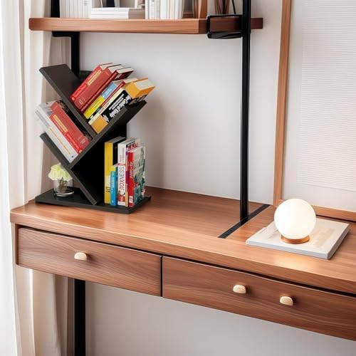 Godferyxin Tree Bookshelf, 3-Tier Wood Small Bookshelf and Mini Bookcase for Office, Home or School Desk Book Shelf for 