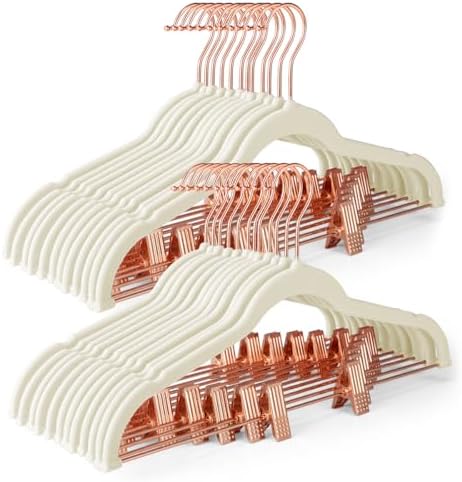 HOUSE DAY Pants Hangers with Clips 24 Pack, with Rose Gold Hook and Clips
