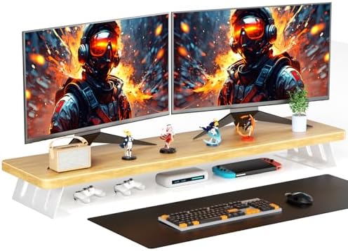 Dual Monitor Stand Riser, 39 Inch Large Wood Monitor Stands for 2 Monitors