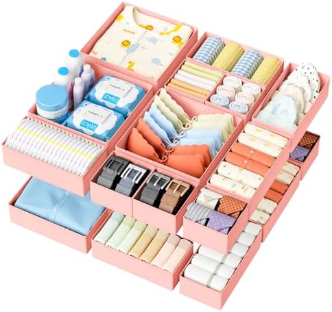 DIMJ Drawer Organizer Clothes Storage - 28 Pack Baby Dresser Organizer for Nursery, Foldable Closet Drawer Organizer Bins for Bedroom Organization, Fabric Storage Dividers for Socks, Underwears, Bras