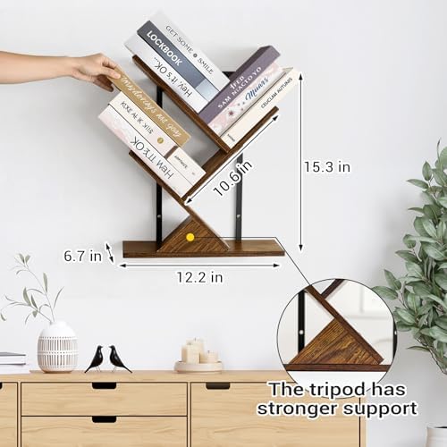 3-Tier Tree Book Shelves for Wall, Small Wall Mounted Shelves, Unique Hanging Bookshelf Storage Rack, Floating Bookshelv