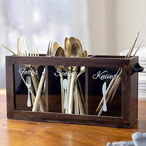 BLU MONACO | Wooden Silverware Caddy with Handle | Wooden Cutlery Organizer for Countertop | Cutlery Caddy for Parties T