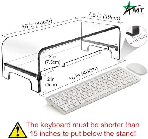 AMT 2 Tier 5.7 Inch High Acrylic Laptop Monitor Stand & Computer Riser with Cat Keyboard Protector, Space-Saving Design,