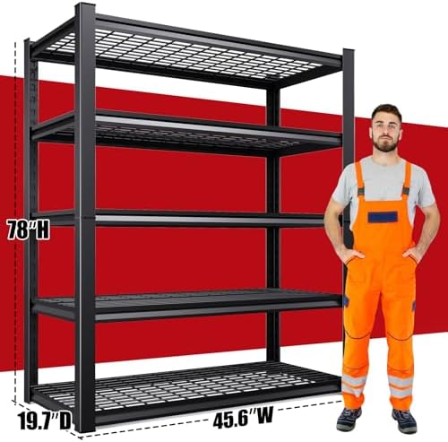 78"x46"x20" Wire Garage Shelving-2500 lbs 5 Tier Storage Shelves,Adjustable Heavy Duty Metal Shelving Unit and Storage L