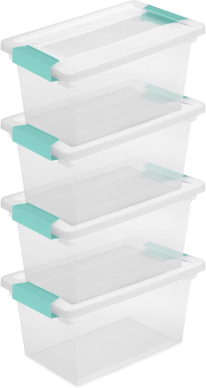 Sterilite 12-Pack Clip Box, Stackable Clear Plastic Bins with Latching Lids, Medium - Writing, Arts or Crafts Supplies Storage Containers for Home, Office, Classroom and Workshop Organization