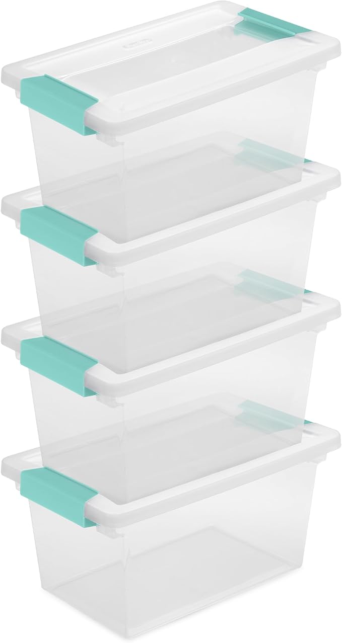 Sterilite 16-Pack Clip Box, Stackable Clear Plastic Bins with Latching Lids, Medium - Writing, Arts or Crafts Supplies Storage Containers for Home, Office, Classroom and Workshop Organization