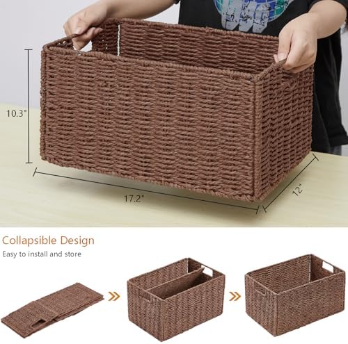 Vagusicc Wicker Storage Basket, Set of 2 Hand-Woven Paper Rope Wicker Basket, Small Storage Baskets for Organizing Toile