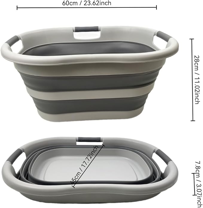 SAMMART 40L (10.5 gallon) Collapsible Plastic Laundry Hamper - Foldable Pop Up Storage Container/Organizer - Portable Washing Tub - Space Saving Basket (1, Grey/Dark Grey)