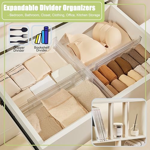 8 Pack Clear Drawer Dividers - 3.1'' Height, 11-19'' Adjustable Drawer Separators, Expandable Dresser Organizers in Bedr