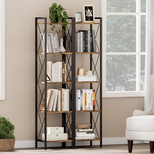Homhedy 5 Tier Small Bookshelf, Tall Narrow Bookcase, Metal Book Shelf