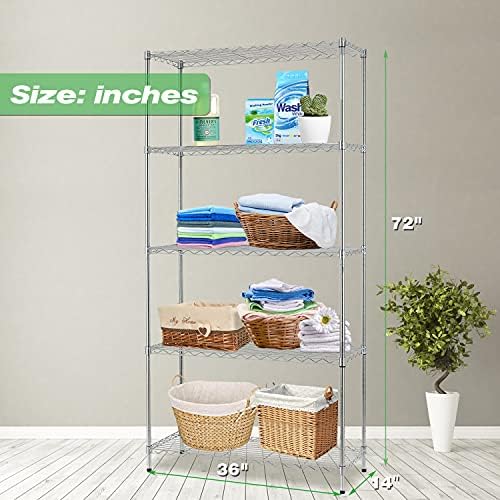 HCY Heavy Duty 5-Tier Storage Shelf - Adjustable Metal Rack for Laundry, Bathroom, Kitchen, Garage & Pantry Organization