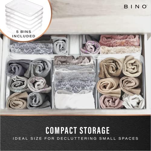 BINO | Plastic Storage Bins, X-Small - 5 Pack | THE LUCID COLLECTION | Multi-Use Built-In Handles BPA-Free Clear Storage