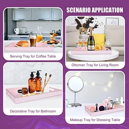 Gifturbo Pink Serving Trays,Decorative Serving Tray with Handles, Coffee Table Rectangular Trays Plastic Tray for Ottoma