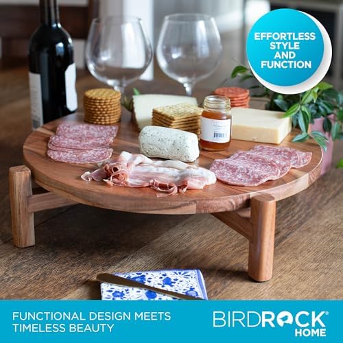 BIRDROCK HOME Elevated Lazy Susan | Rotating Acacia Wood Platter with Raised Legs | Ideal for Serving, Organizing, and D