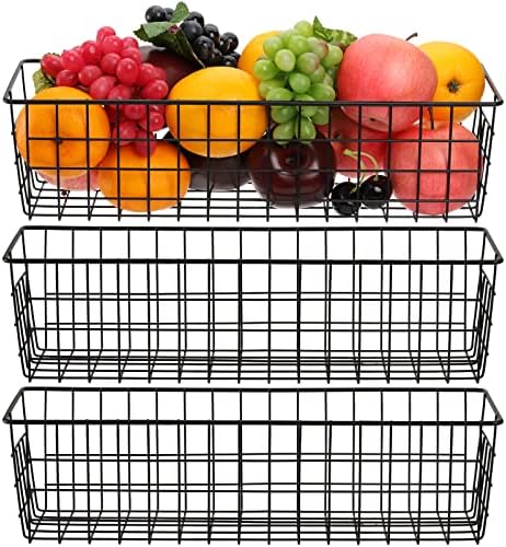 Hedume 3 Pack Metal Wire Storage Organizer Basket, 16.2" x 6.3" x 4.4" Bin Basket with Handles, Versatile Organizer for 