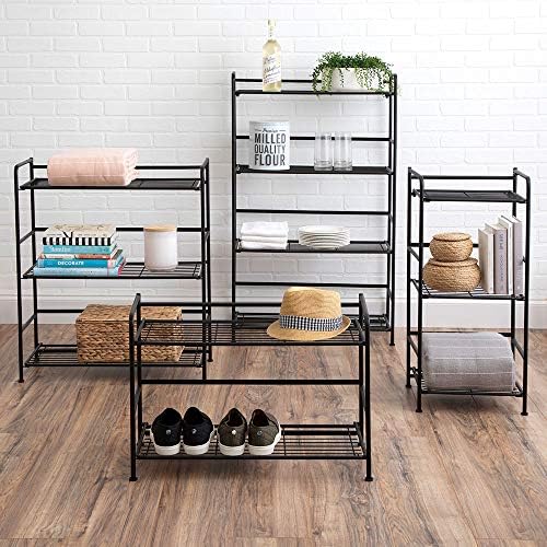 Folding Metal Bookcase, 3 Shelves, Wide, Black