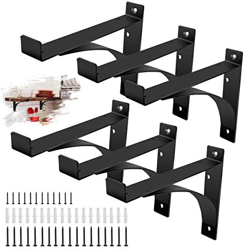 Homydom Heavy Duty Shelf Brackets, 10 Inch 6-Pack, Strong Support Mental L Brackets, Black