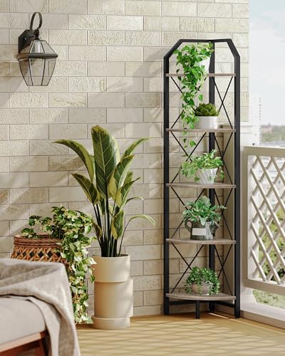 CHOEZON 5-Tier Corner Shelf, Industrial Corner Bookshelf, 59.4" Corner Storage Stand, Plant Stand Display Shelf, Corner 