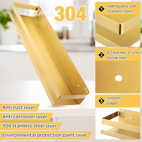 Lallisa 2 Pieces Stainless Steel Shelf Bathroom Shower Floating Shelves Wall Mounted Shower Caddy Basket Shelf Storage O