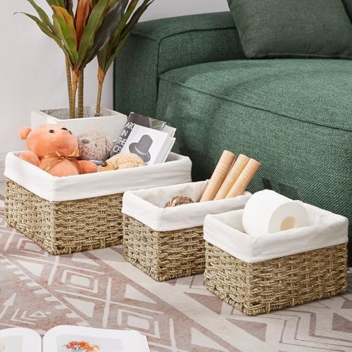 Vagusicc Wicker Basket, Seagrass Wicker Storage Basket with Built-in Handles, Baskets for Organizing, 15'' Large Storage