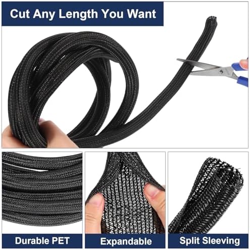 uxcell 20 Ft - 5/8 Inch Split Sleeving, Braided Cable Sleeving, PET Cable Management Wire Sleeve Cord Protector, Wire Wr