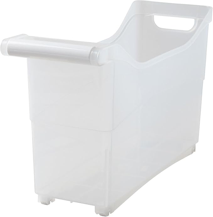 Storage Bin with Handle and Rolling Wheels for Kitchen Organization Plastic - White