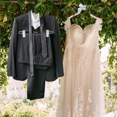 Beeveer 3 Pcs Groom and Bride Wooden Hanger with Clips, Bow,Black,White