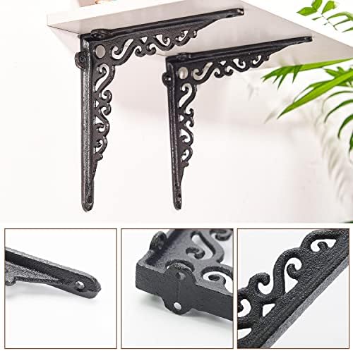 Sungmor Cast Iron Shelf Brackets - 90° Right Angle 2PC Black & 7.3 Inch