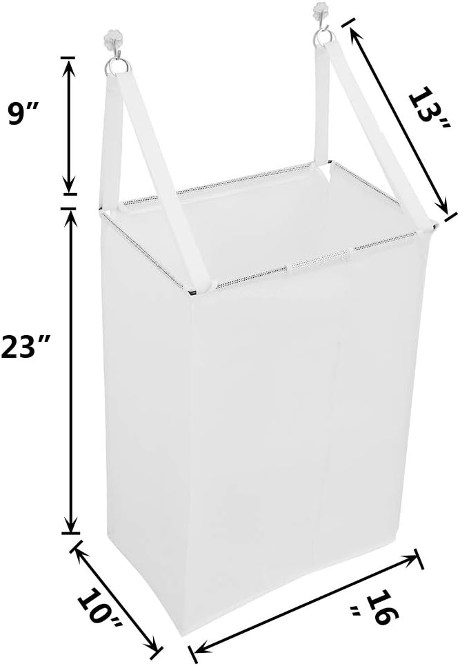 ALYER Wall Hanging Mesh Laundry Hamper,Over the Door Large Storage Bag with Big Metal Support Opening,Hardware Included (White)