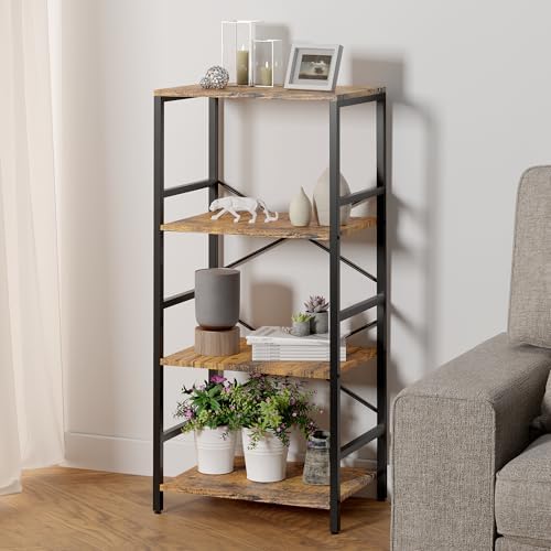Whitmor 4 Tier Bookshelf - Small Book Shelf Industrial Bookcase, Metal Book Case Book Storage Organizer for CD/Movie/Boo