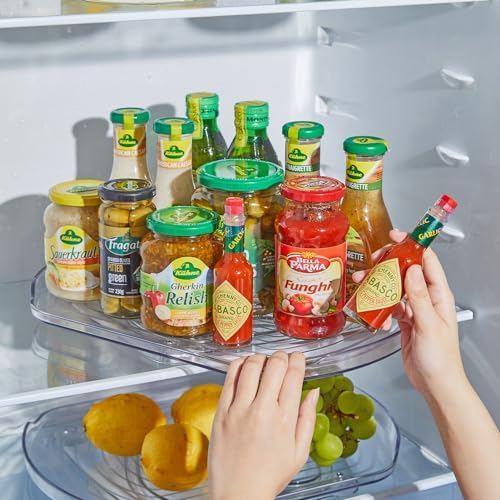 Square Lazy Susan Turntable Organizer for Refrigerator, 15.67''Clear, 360°Rotate Rectangle Fridge Organizer and Storage,