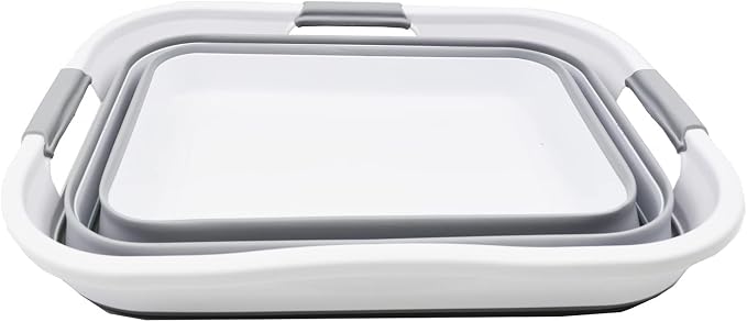 SAMMART 30L(8 gallon) Collapsible Plastic Laundry Basket - Foldable Pop Up Storage Container/Organizer - Space Saving Hamper/Basket - Water Capacity 24L(6.3 gallon) (1, White/Grey/White)