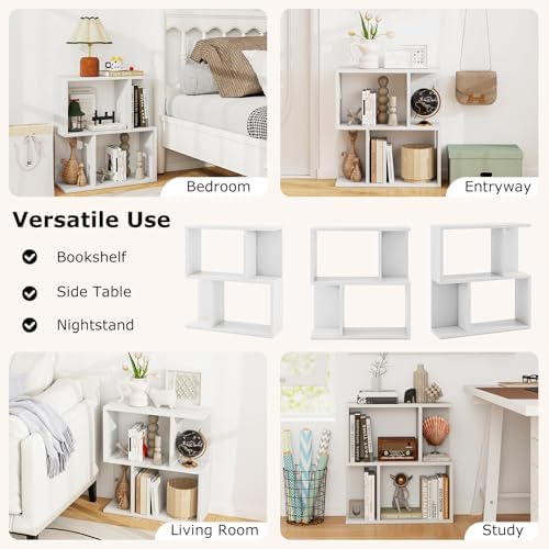 GIANTEX 3-Tier S-Shaped Bookshelf, Modern Geometric Bookcase, Freestanding Display Shelf for Small Space, Versatile Side