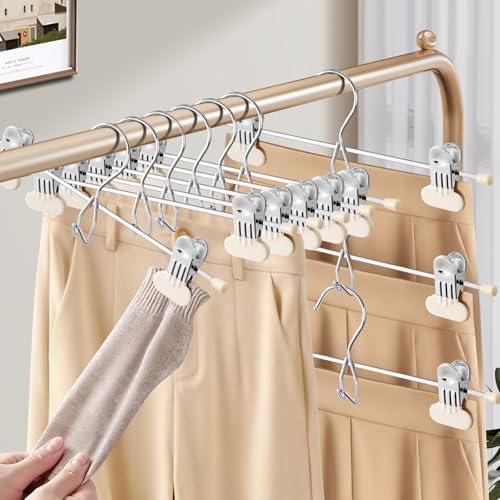 HUADYMEET 14 Inch Space Saving Pant Skirt Hangers with Clips,Beige,50 Pack