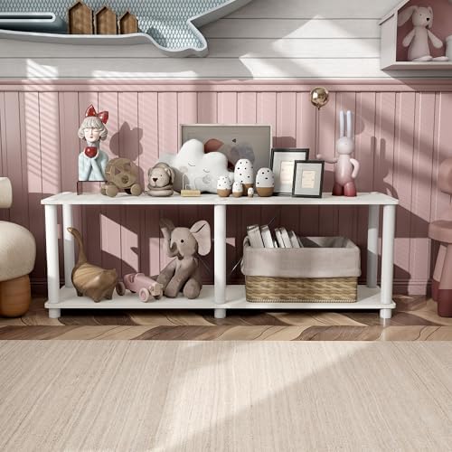 Homes: Inside + Out Apexa Modern 2-Tier Extra Wide Shelving Units, Collectibles Display Shelves, Easy Assembly Low Shelf