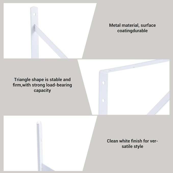 HOME MASTER HARDWARE 20 x 13 inch Heavy Duty Shelf Brackets, 4-Pack White Metal L Brackets - 90 Degree Angle Supports for Wall Mounted Wood Shelving, Floating Shelves with Screws