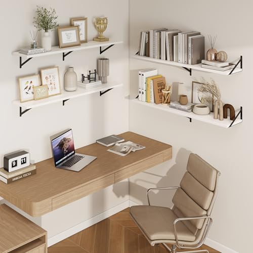 Axeman Deep Floating Shelves, 55'' x 10'' White Wall Shelves Set of 2