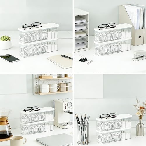 Cord Storage Organizer Box with Lid, Easy Organizer Without Cable Ties, Clear Electronics Organizer for Home Office Desk